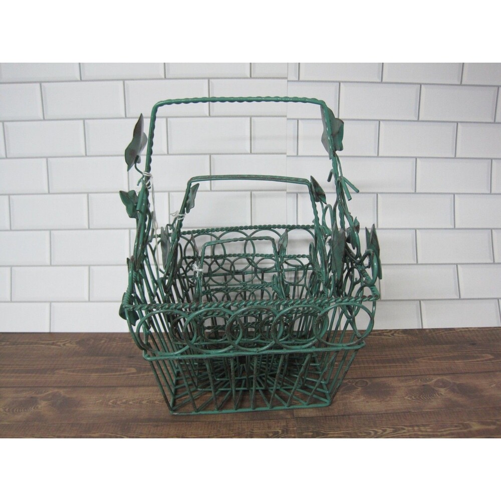 Lot of 3 Vintage Metal Wire Nesting Baskets Ivy Leaves w/ Handle NOS